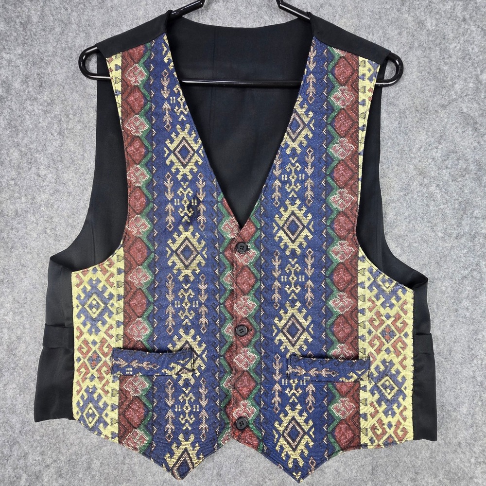 Unbranded Vest Mens Medium Multicolor Regular Fit Woven Tapestry Geometric Boho